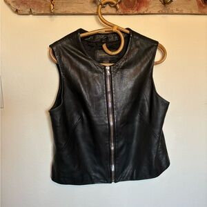 Banana Republic Black Leather Full Zip Vest Women's Size Large